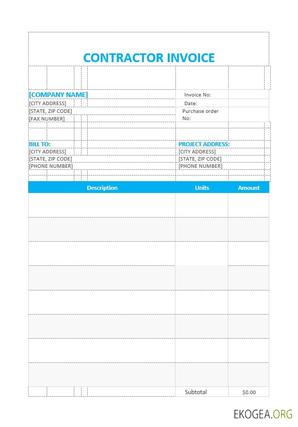 Modèle de facture d'entrepreneur template Modèle de facture d'entrepreneur template